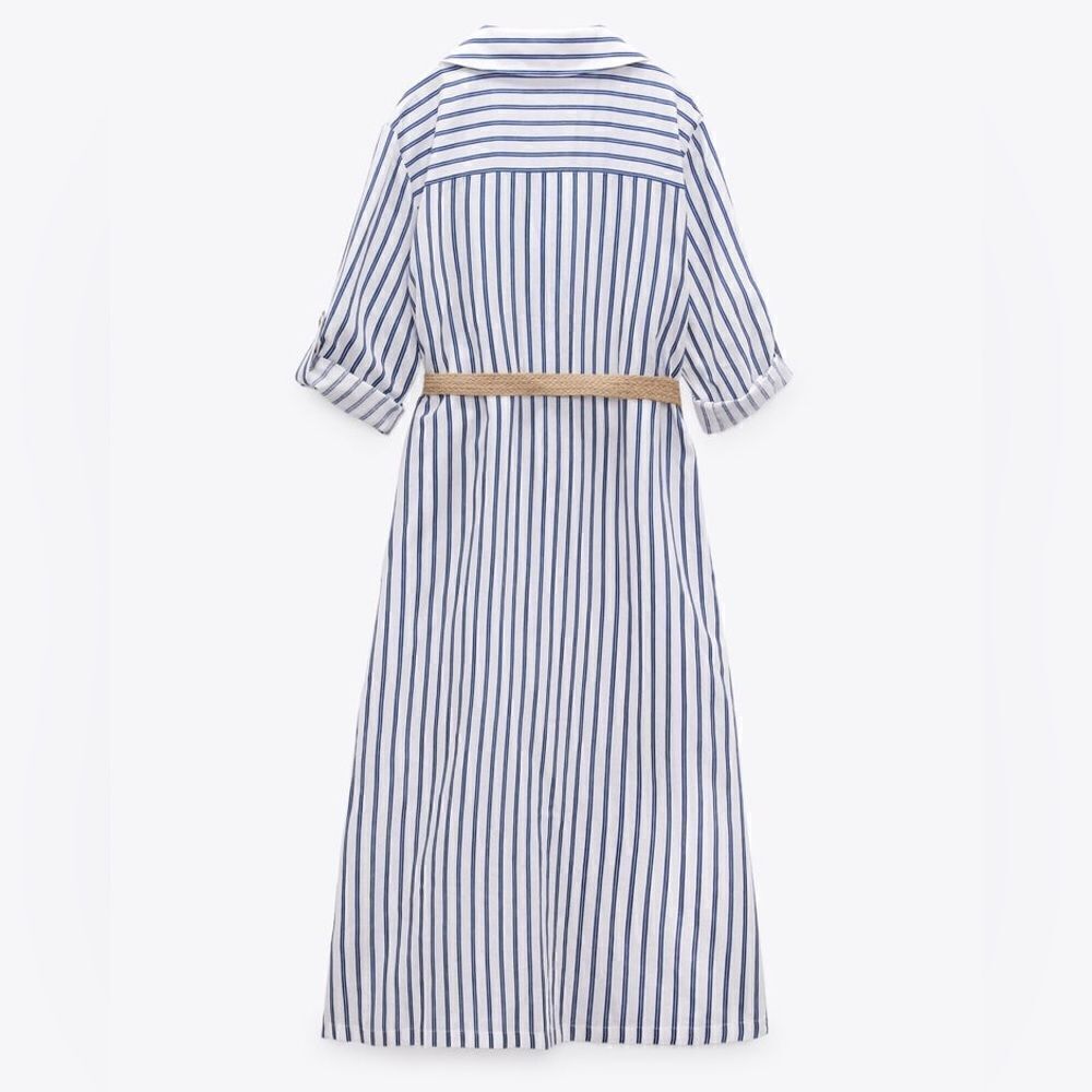 Zara Linen Blend Striped Belted Dress - Picture 4 of 9